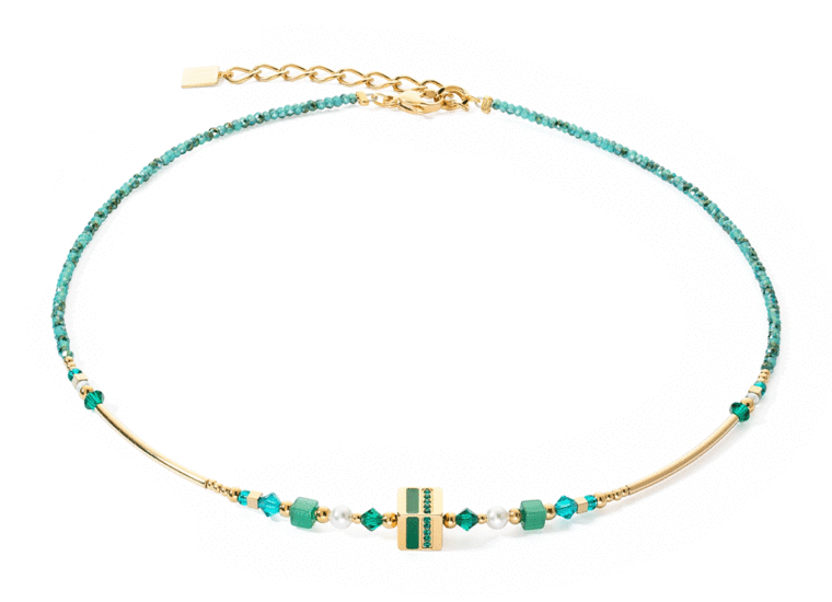 Coeur de Lion Necklace Square Stripes Gold-Green 4355/10-0516