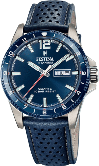 FESTINA MEN'S BLUE TITANIUM LEATHER WATCH BRACELET 20699/2